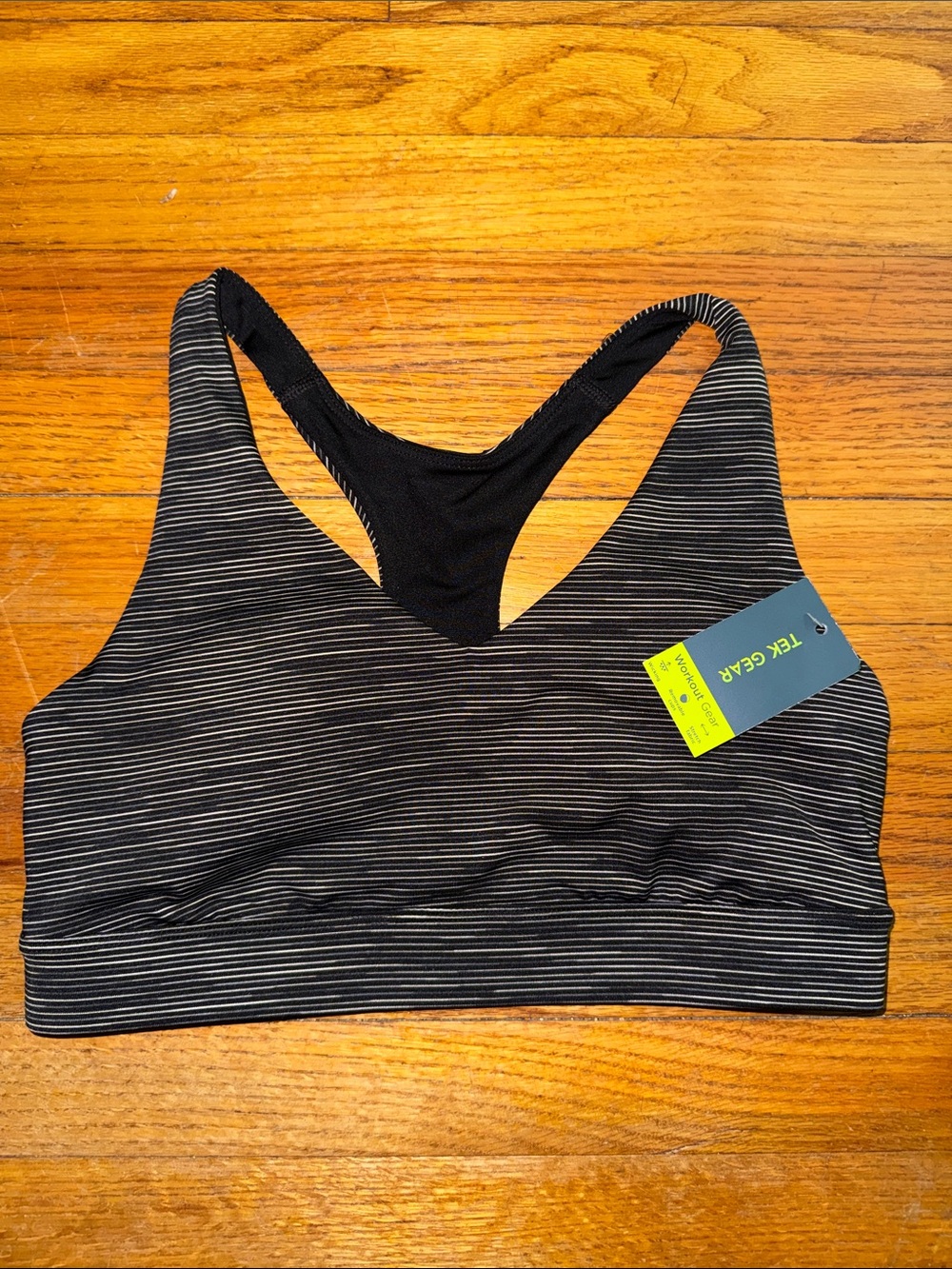 tek gear Black & Gray Striped Racerback Sports Bra NWT